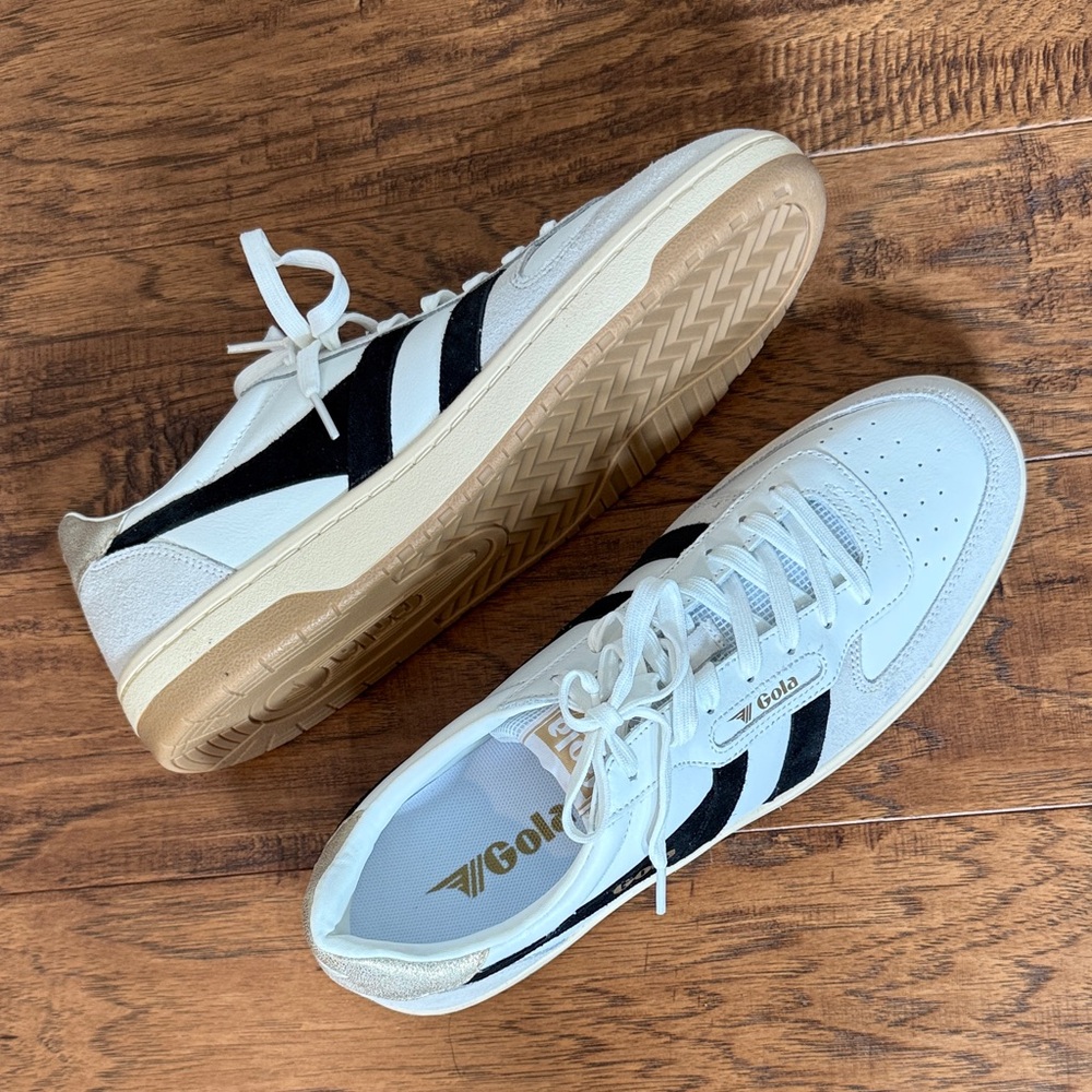 Gola White and Black Leather Court Sneakers